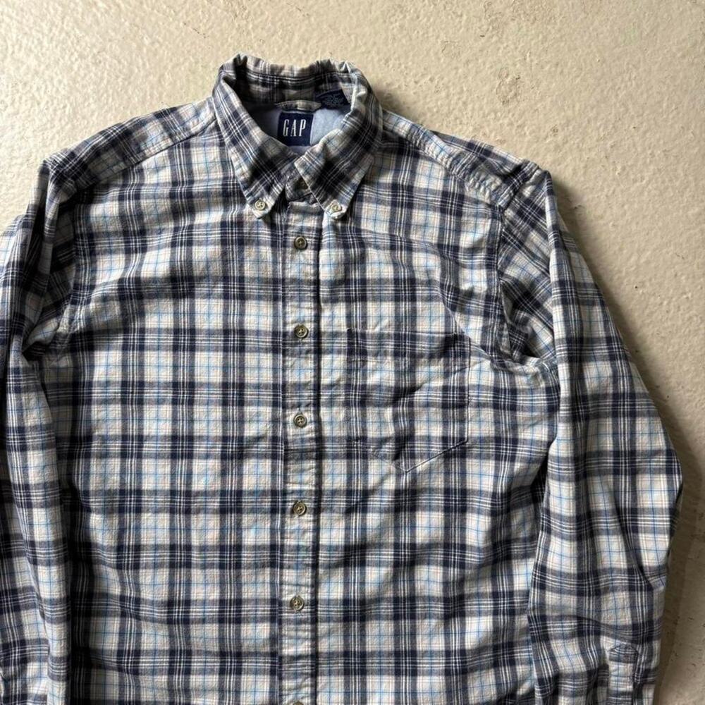Vintage GAP Men's M Blue Plaid Checkered Flannel 90s